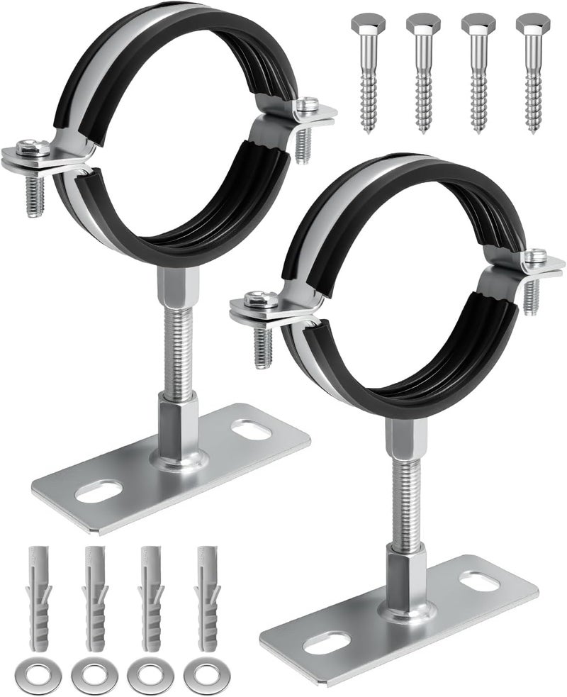 GRSVDF 2 Pcs 3 Inch Adjustable Pipe Bracket, Split Ring Pipe Hanger, Heavy Duty B Vent Wall Strap Round Gas Vent Strap, Chimney Support Mount with Mounting Screws Anti-Slip Pads - Image 1